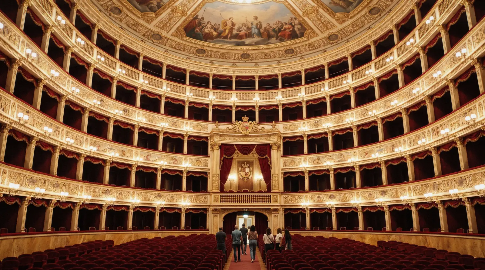 The red and gold hall of the San Carlo, opera houses in Italy
