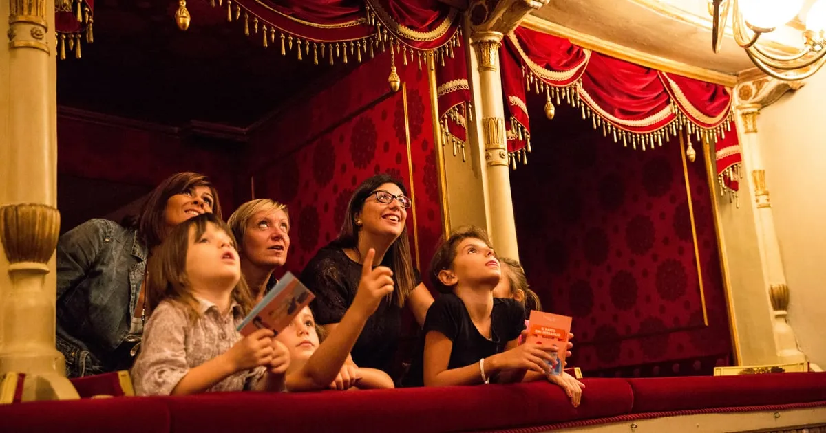 Your entry to the Museo Teatrale alla Scala, with a view into the hall from a third-tier box when no rehearsal, La Scala in Milan, opera houses in Italy