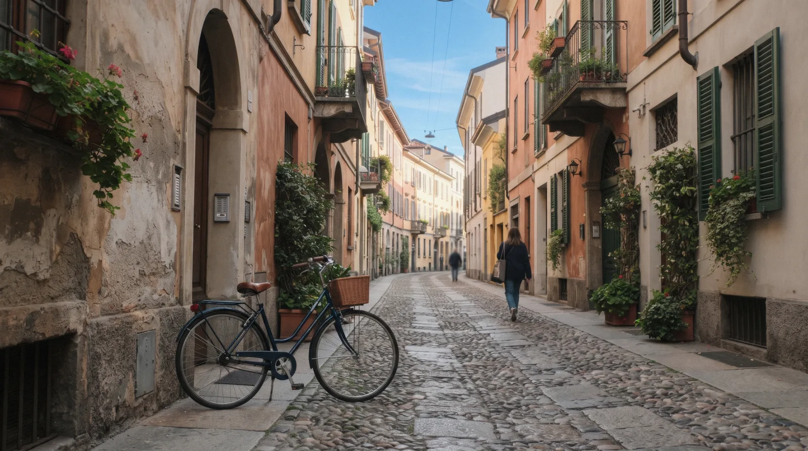A quiet street in the Brera district of Milan at 08:30 on a clear morning, where to stay for opera