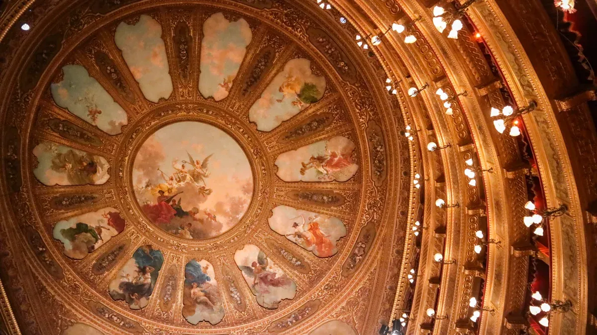 The painted ceiling of the main hall of Teatro Massimo, Teatro Massimo, opera houses in Italy